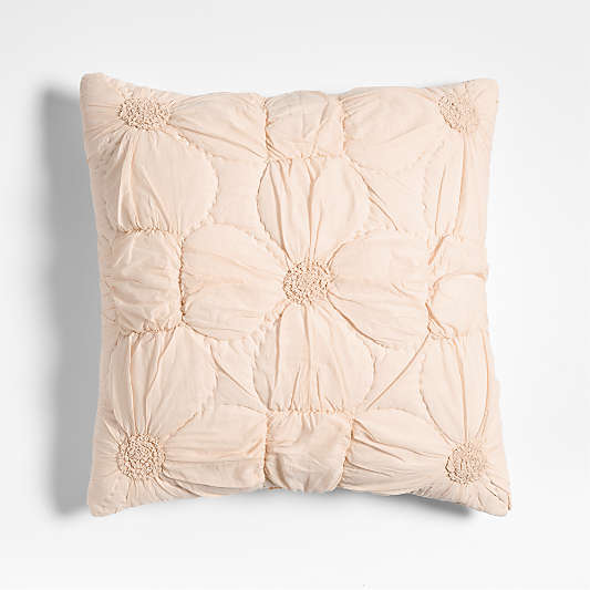 Flora Voile Textured Organic Cotton 20"x20" Pink Tint Throw Pillow with Feather Insert