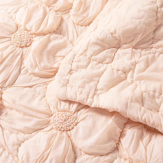 Flora Pink Tint Textured Voile Kids Twin Quilt