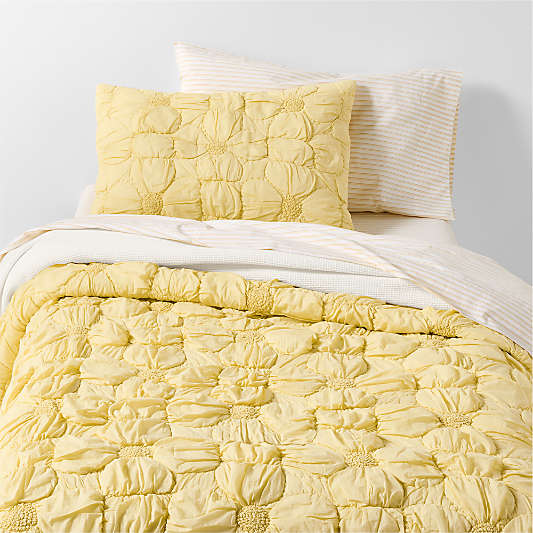 Flora Voile Straw Yellow Textured Organic Cotton Kids Quilt