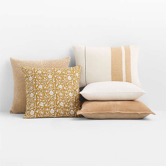 Floral Block Print Moroccan Ochre and Taupe