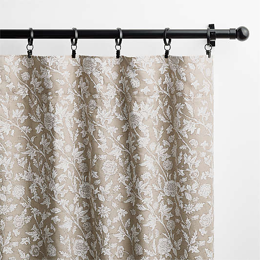 Natural Beige Floral Organic Cotton Linen Blackout Window Curtain Panel 52"x96"