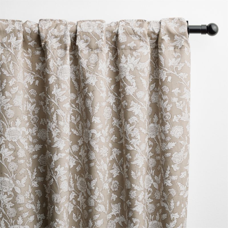 Natural Beige Floral Organic Cotton Linen Blackout Window Curtain Panel 52"x120" - image 2 of 5