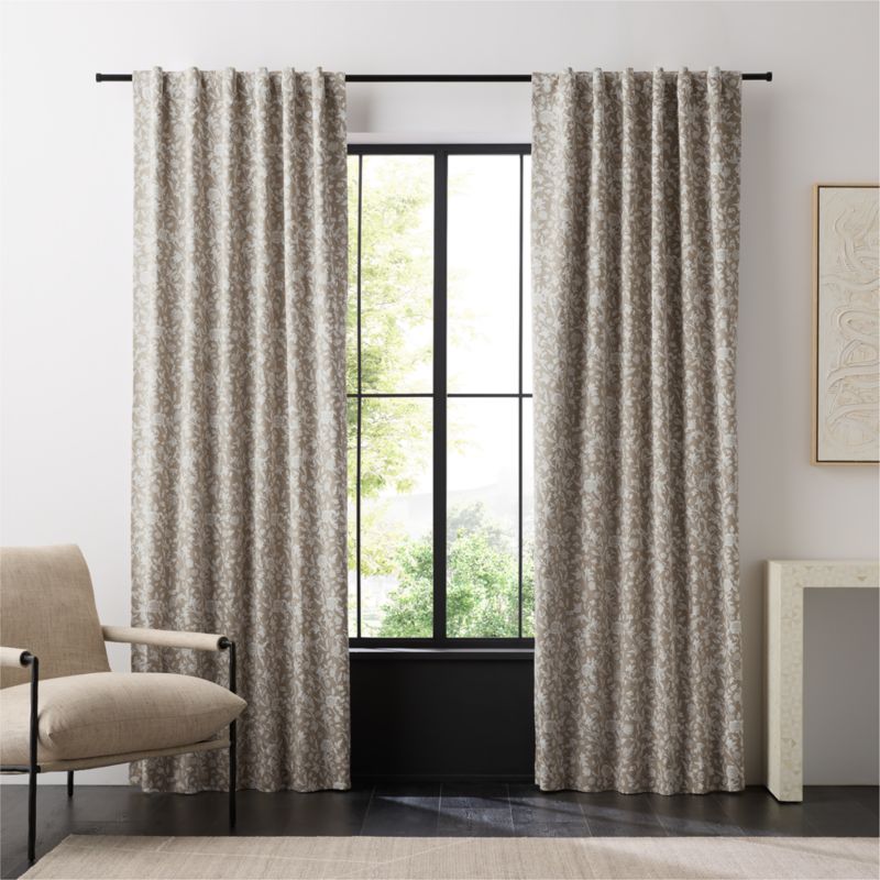 Natural Beige Floral Organic Cotton Linen Blackout Window Curtain Panel 52"x84" - image 1 of 7