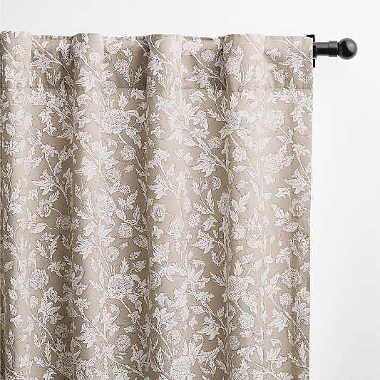 Natural Beige Floral Organic Cotton Linen Window Curtain Panels