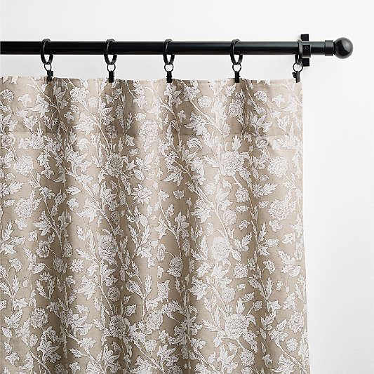 Natural Beige Floral Organic Cotton Linen Window Curtain Panels
