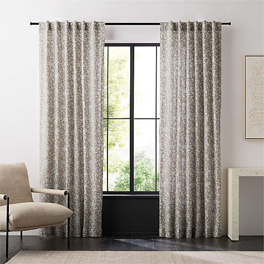 Natural Beige Floral Organic Cotton Linen Window Curtain Panels