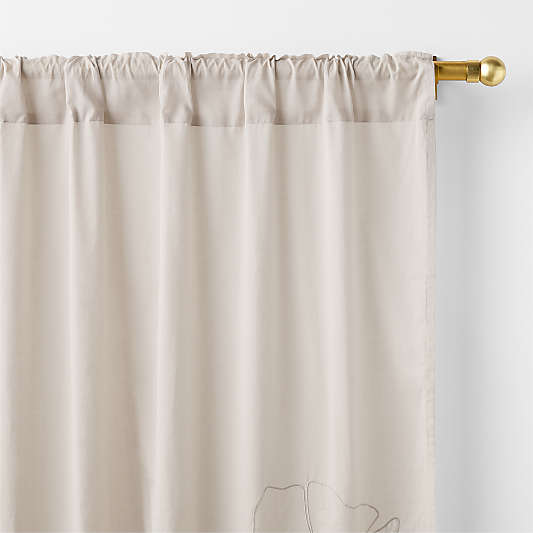 Floral Eyelet Natural Taupe Organic Cotton Sheer Window Curtain Panel