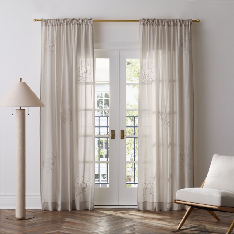 Floral Eyelet Natural Taupe Organic Cotton Sheer Window Curtain Panel 52"x84" - image 0 of 5