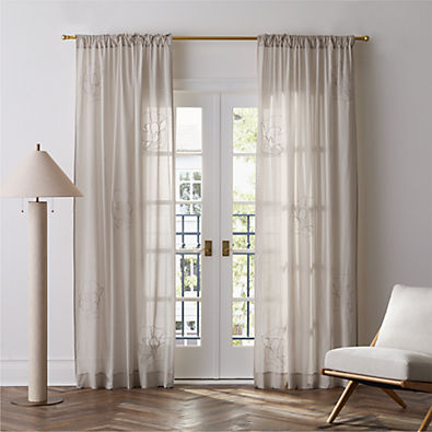View Floral Eyelet Natural Taupe Organic Cotton Sheer Window Curtain Panel 52"x84" details