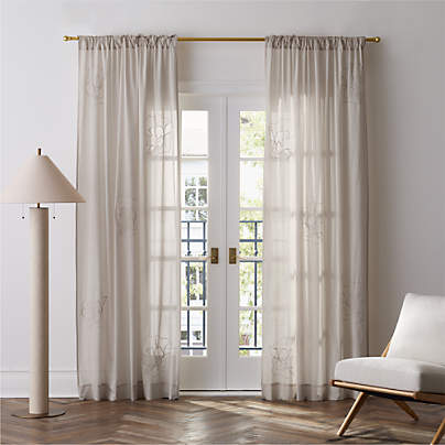 Floral Eyelet Natural Taupe Organic Cotton Sheer Window Curtain Panel 52"x84"