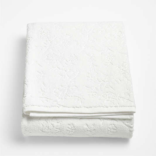 Floral Jaquard Organic Cotton Crisp White Bath Sheet