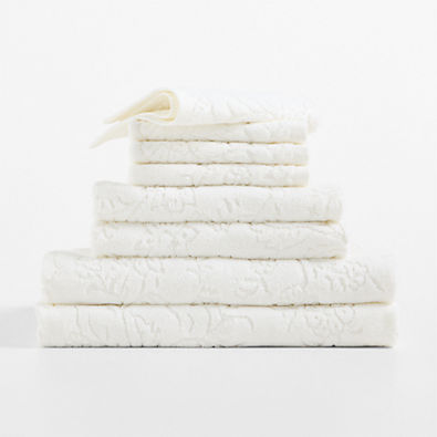 View Floral Jaquard Organic Cotton Crisp White Bath Towels, Set of 8 details