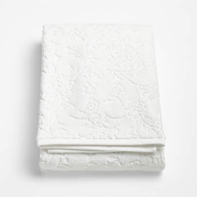 Floral Jaquard Organic Cotton Crisp White Bath Towel