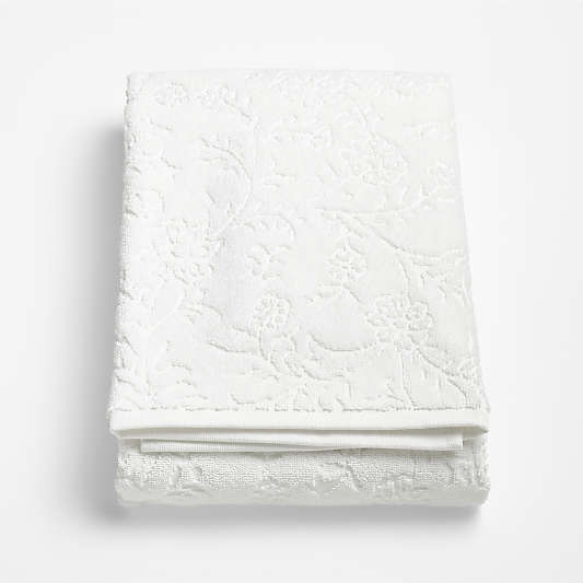 Floral Jaquard Organic Cotton Crisp White Bath Towel