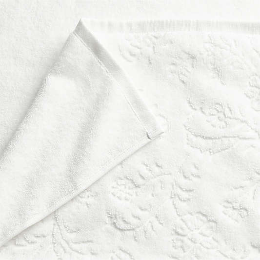 Floral Jaquard Organic Cotton Crisp White Hand Towel