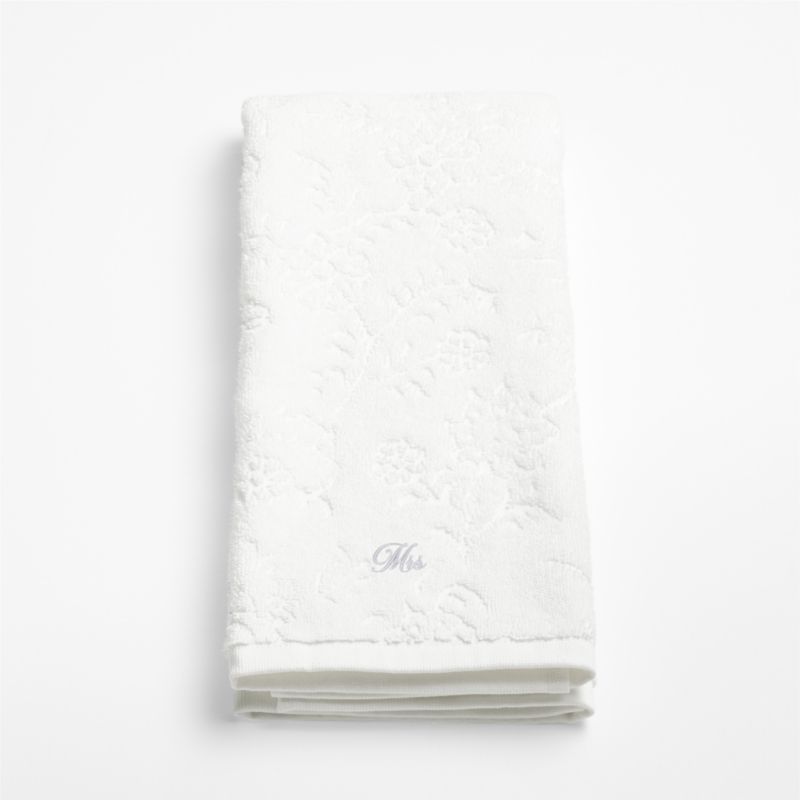 Floral Jaquard Organic Cotton Crisp White Hand Towel - image 2 of 3