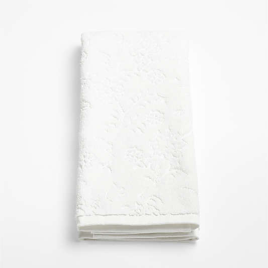 Floral Jaquard Organic Cotton Crisp White Hand Towel