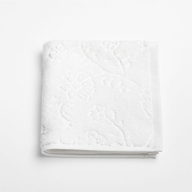 View Floral Jaquard Organic Cotton Crisp White Washcloth details