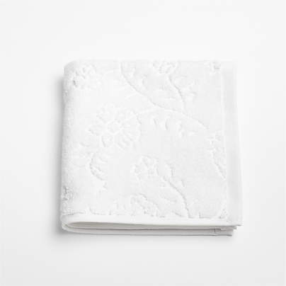 Floral Jaquard Organic Cotton Crisp White Washcloth