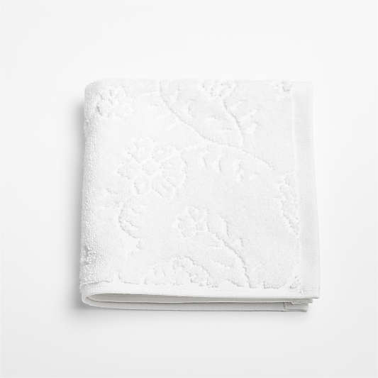Floral Jaquard Organic Cotton Crisp White Washcloth