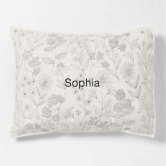 Floral Organic Cotton Line Art Pampas Ivory and Storm Grey Standard Bed Pillow Sham