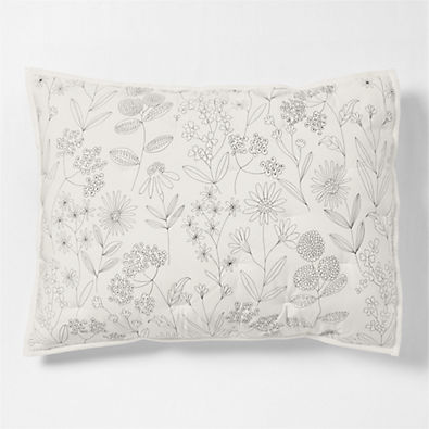 View Floral Organic Cotton Line Art Pampas Ivory and Storm Grey Standard Bed Pillow Sham details