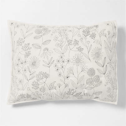 Floral Organic Cotton Line Art Pampas Ivory and Storm Grey Standard Bed Pillow Sham