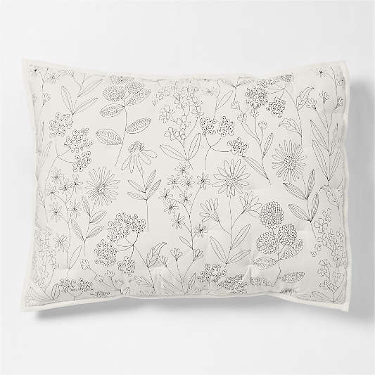 Floral Organic Cotton Line Art Pampas Ivory and Storm Grey Standard Bed Pillow Sham