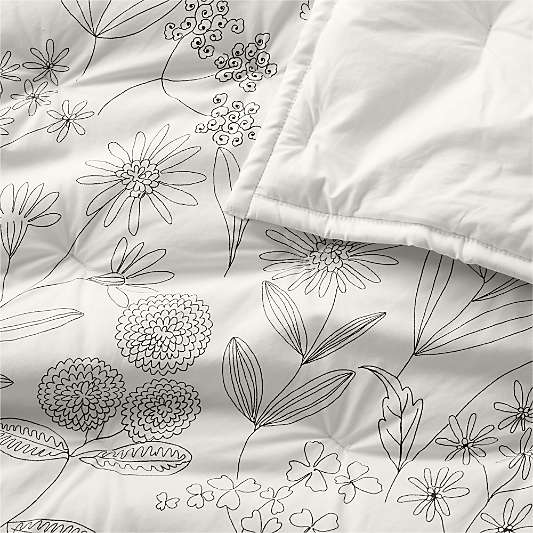 Floral Organic Cotton Line Art Pampas Ivory and Storm Grey Twin XL Comforter