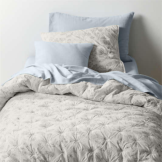 Floral Organic Cotton Line Art Pampas Ivory and Storm Grey Twin XL Comforter