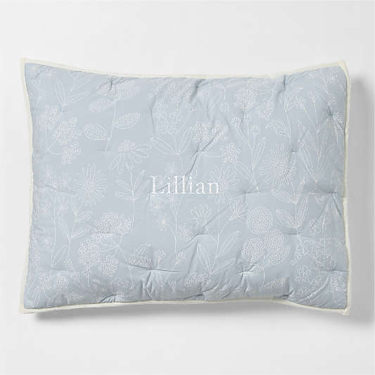 Floral Organic Cotton Line Art Sky Blue and Pampas Ivory Standard Bed Pillow Sham