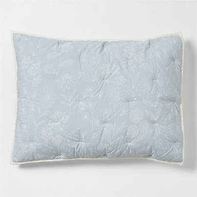 Floral Organic Cotton Line Art Sky Blue and Pampas Ivory Standard Bed Pillow Sham