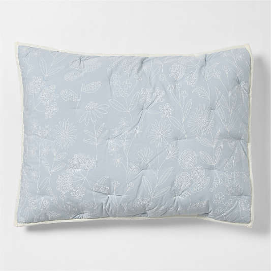 Floral Organic Cotton Line Art Sky Blue and Pampas Ivory Standard Bed Pillow Sham