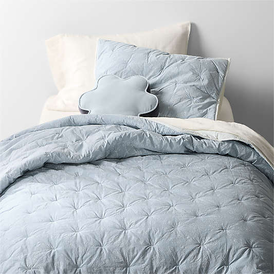Floral Organic Cotton Line Art Sky Blue and Pampas Ivory Standard Bed Pillow Sham