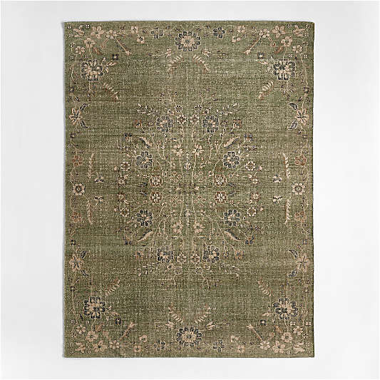 Florence Performance Traditional Floral Green Handknotted Area Rug