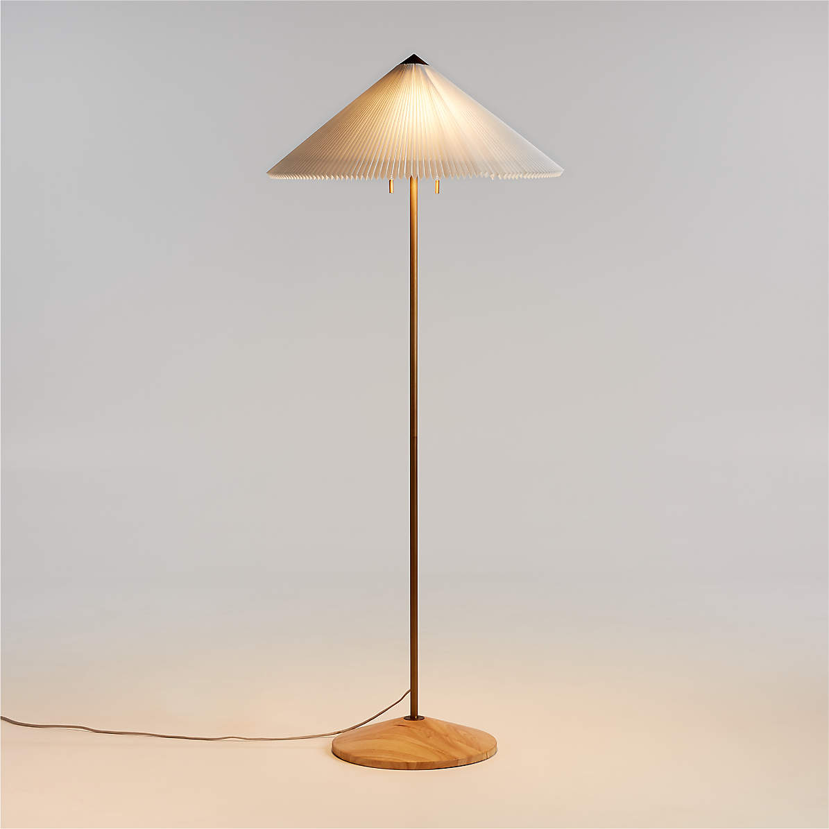 Visual Comfort Simple Adjustable Floor Lamp with Silk Scalloped Shade -  Soft Brass