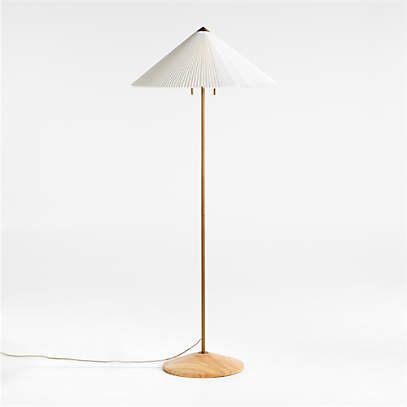 Flores Floor Lamp With Fluted Shade, Curved Floor Lamp With Pleated Shade