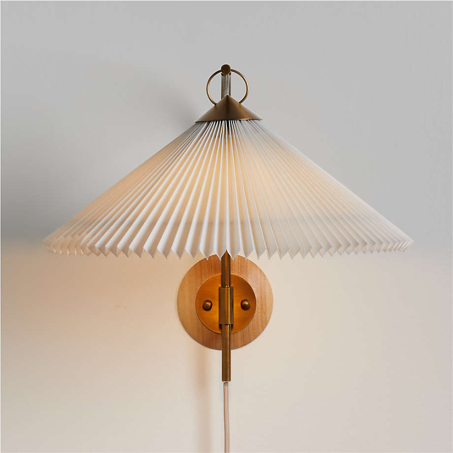 Flores Plug-In Wall Sconce Light with Pleated Shade | Crate & Barrel