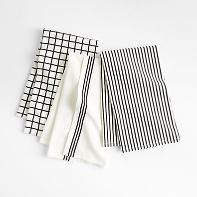 View Black Flour Sack Dish Towel Set with Reusable Bag details