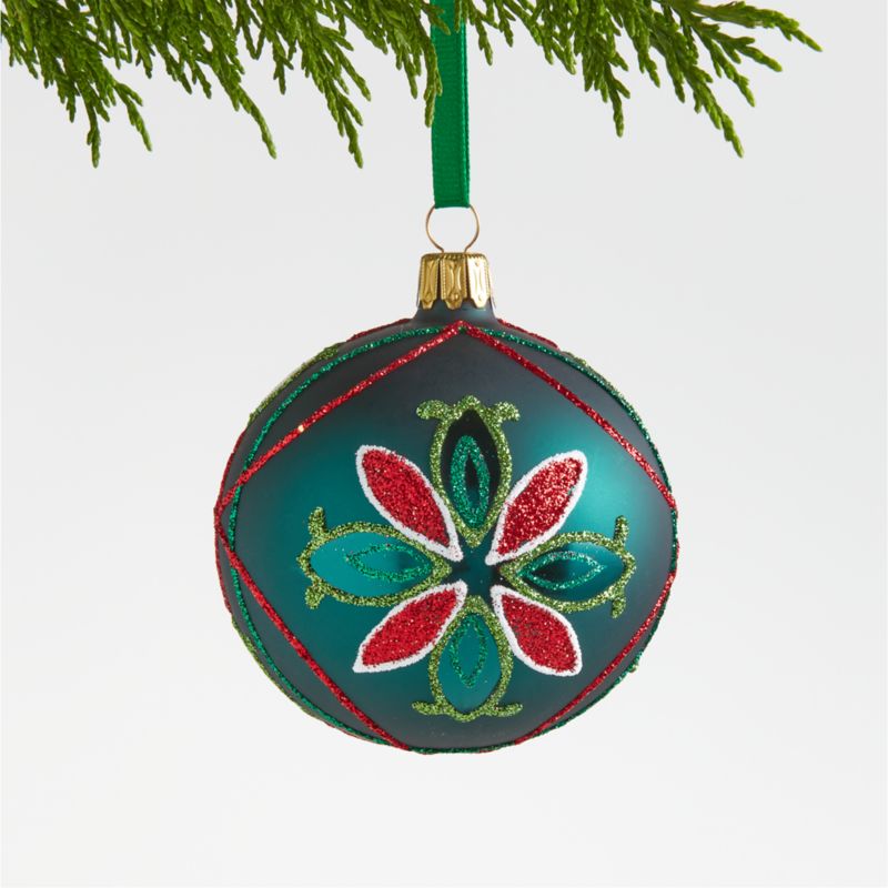 Flourish Green & Red Glitter Glass Ball Christmas Tree Ornament - image 0 of 2