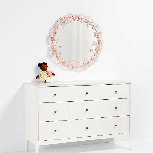 Flower Crown Pink Metal 30" Round Wall Mirror