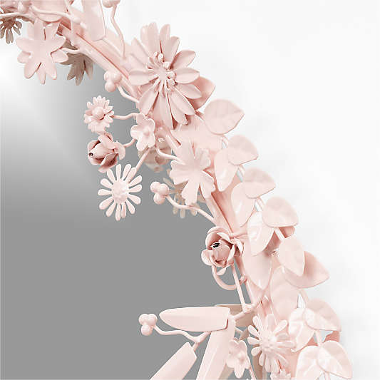 Flower Crown Pink Metal 30" Round Wall Mirror