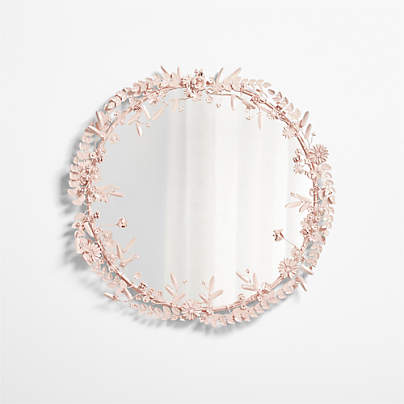 Flower Crown Pink Metal 30" Round Wall Mirror