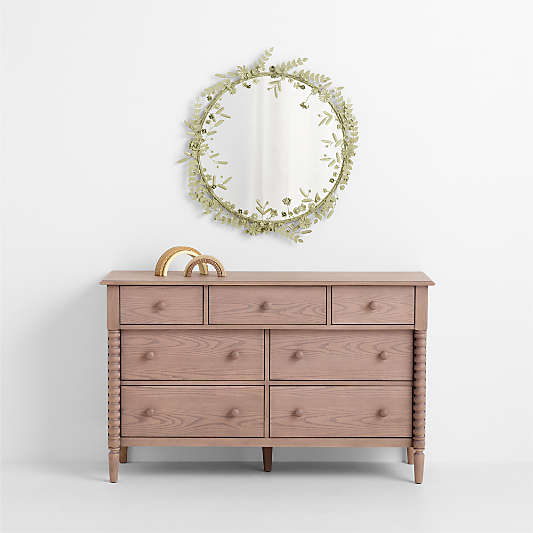 Flower Crown Sage Green Metal 30" Round Wall Mirror