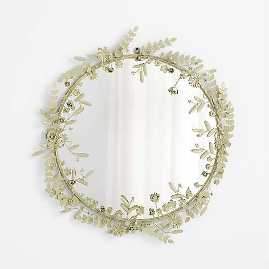 Flower Crown Sage Green Metal 30" Round Wall Mirror