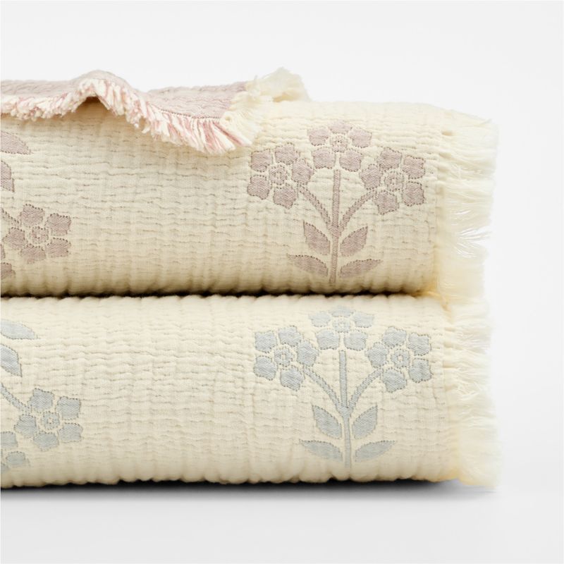 Flora Floral Matelasse Mist Blue Organic Cotton Kids Bed Blanket - image 1 of 7