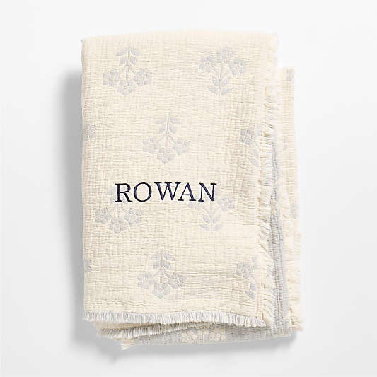 Flora Floral Matelasse Mist Blue Organic Cotton Kids Bed Blanket