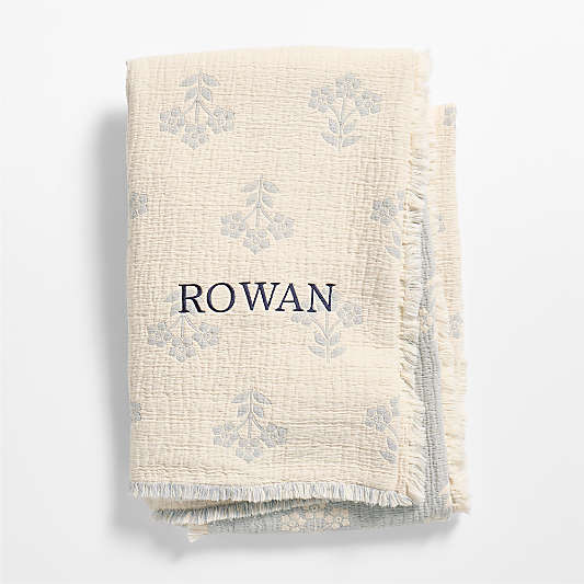 Flora Floral Matelasse Mist Blue Organic Cotton Kids Bed Blanket