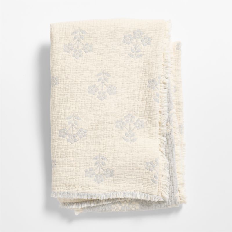 Flora Floral Matelasse Mist Blue Organic Cotton Kids Bed Blanket - image 2 of 7