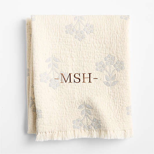 Flora Floral Matelasse Mist Blue Organic Cotton Baby Stroller Blanket